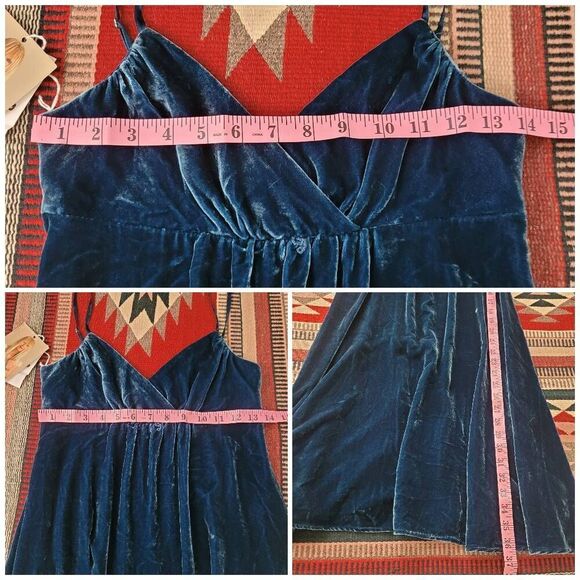 NWT Vtg Y2K Betsey Johnson Velvet Babydoll Dress Sz 0 Teal Blue Silk‎ Blend - Picture 7 of 7